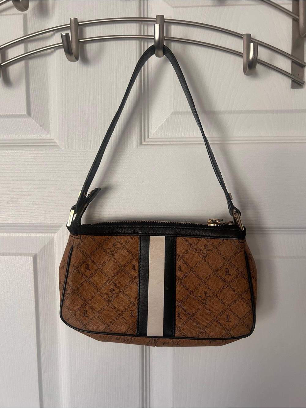 L.A.M.B. Brown Mini Shoulder Bag with Cream Stripe